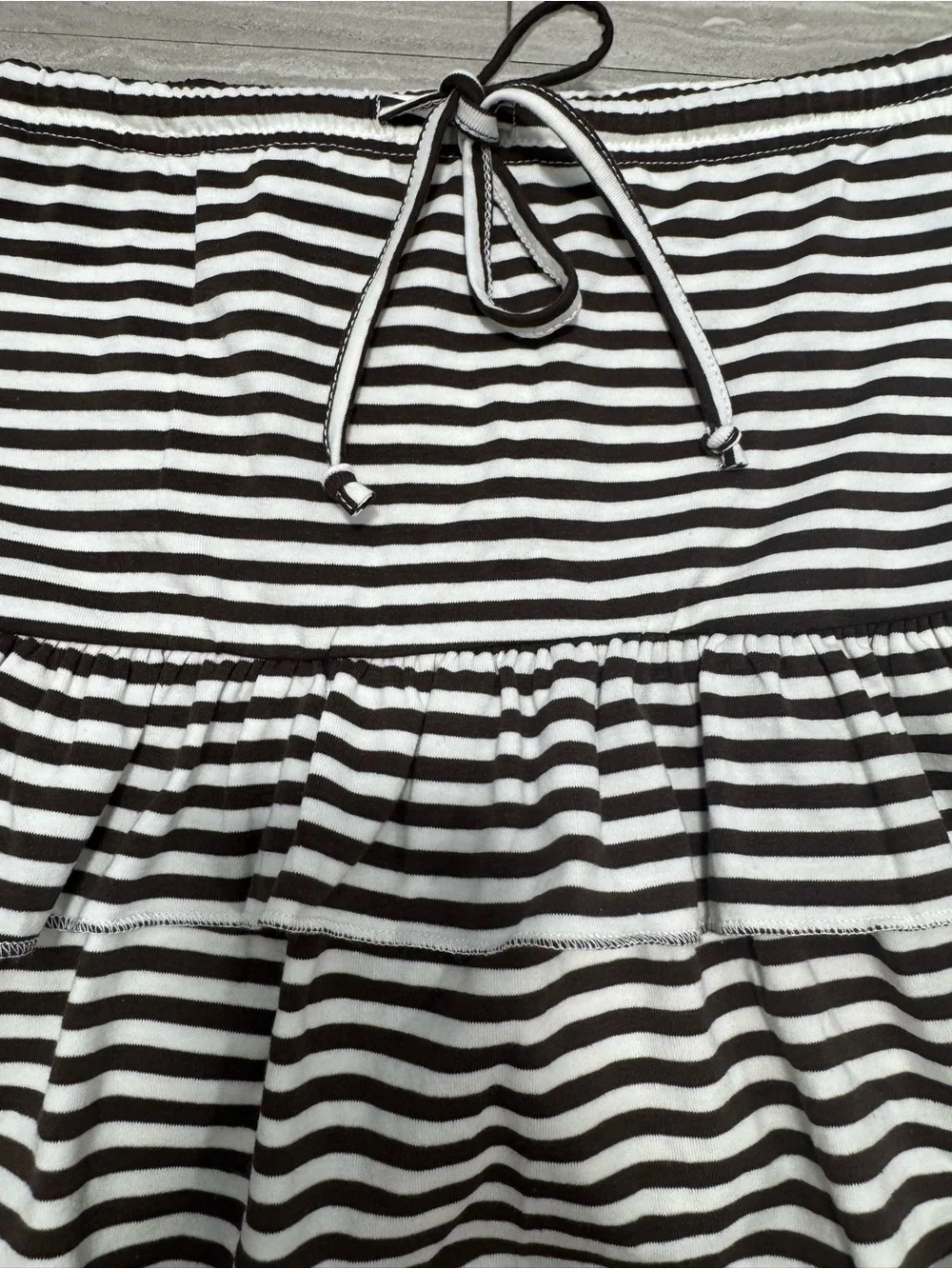 Striped Black and White Ruffle Skirt with Drawstring